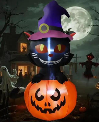 Purplecrystal Inflable Halloween 1.8m Gato Negro en Calabaza LED