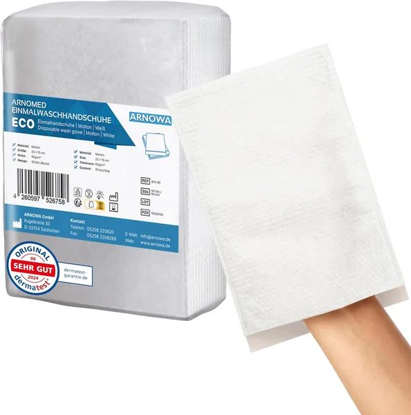 50 x Arnomed Disposable Wash Cloths Made of Molton Eco