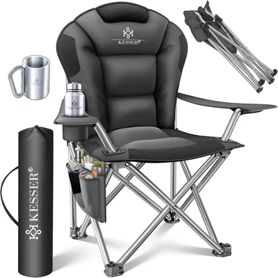 KESSER® Campingstuhl Faltsessel bis 150 kg Angelstuhl mit Armlehnen und Becherhalter + H