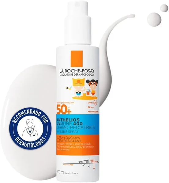 Spray solar infantil La Roche Posay Invisible, Protector solar con SPF50+, Para piel atópica, Resistente al agua, al sudor y a la arena - Mejor Oferta