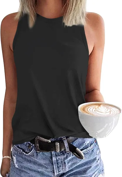 WNEEDU Womens Summer Tank Tops Sleeveless Crewneck Loose Fit Basic Cami