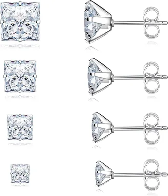 Trinkle Square Stud Earrings Stainless Steel Cubic Zirconia Set Best Deal