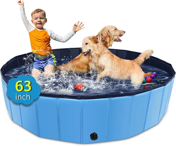 CACSPS Falternder Hundepool, 63 x 12 Zoll, Kinderpool mit Hartplastik, Rutschfester Hundebadewanne für Außen, Hof