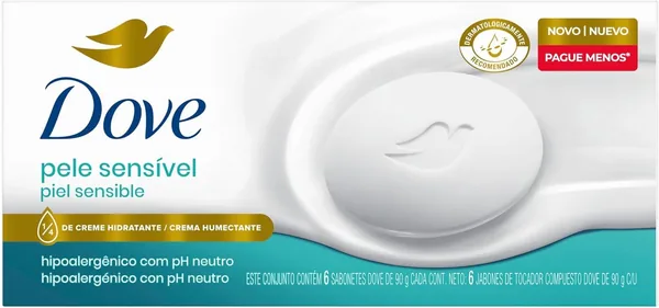 Dove Sabonete em Barra Pele Sens vel 90g 6 Unidades