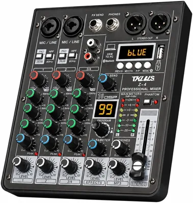 Mezclador de Audio TKLBLS de 4 Canales con 99 Efectos DSP | Consola Profesional con Bluetooth y USB