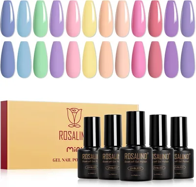 ROSALIND Semi-Permanent Vernis à Ongles Pastel, 12 Couleurs Macaron Bleu, Vert, Violet, Rose, Jaune, Nude Gel UV Semi-Permanent - 40% de Réduction