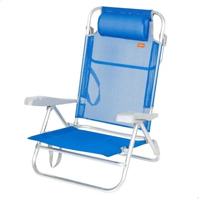 Silla de playa plegable AKTIVE, 8 posiciones, Azul, 47 x 49 x 82 cm, con cojín acolchado, mangos para transportar, soporte para 110 kg, Chaise
