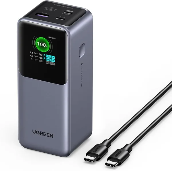 UGEAST Nexode Power Bank 20000mAh 130W PD Fast Charging, 2 USB-C and 1 USB-A Portable Charger
