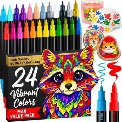 Artistro 24 Acrylic Marker Pens - Doppelspitzen für Stoff, Stein, Holz, Glas, Basteln (21% Rabatt)