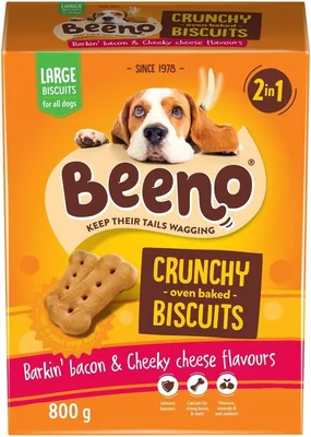 Beeno Large Breed Crunchy Biscuit Treats Bacon & Cheese 800g - 37% Off