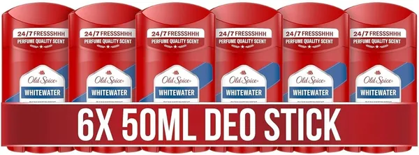 Old Spice Whitewater Deodorant Stick für Männer, 6 x 50 ml, 24/7 Frische beim täglichen Gebrauch, langanhaltender Duft in Parfümqualität - 70% Rabatt