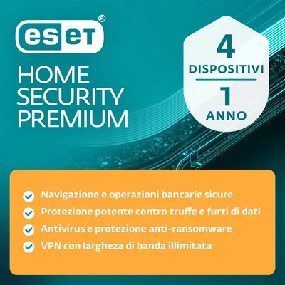 ESET HOME Security Premium 2026 | 4 dispositivi | 1 anno | Firewall, VPN, Crittografia, Privacy e sicurezza del browser inclusa