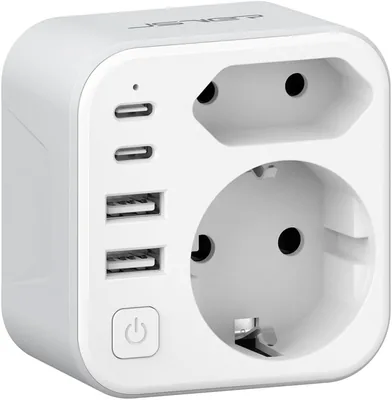JSVER Reizadapteur VK Adapter met 4 USB-poorten (2A + 2C), Type G-adapter voor het Verenigd Koninkrijk