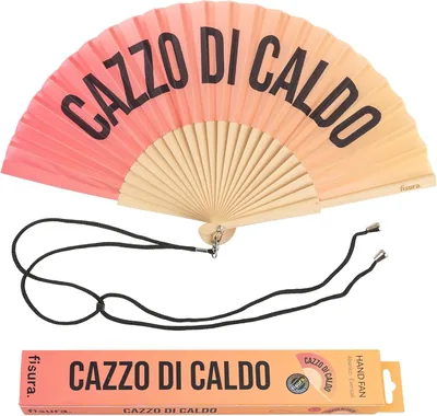 Ventilatore Fisura Originale con Messaggio 'Hot Cock' - Ventilatore Moderno e Divertente in Legno Rosso con Lanyard, Dim. 42.5 x 23 cm