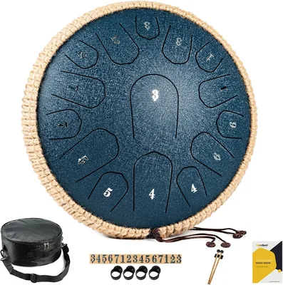 MeloBeat Tonges Drum Handpan - Tambour à Lèvres 13 Pouces 15 Notes en D Majeur - Ensemble Professionnel de Tambour à Lèvres en Acier