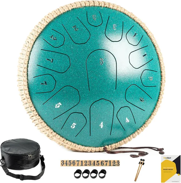 MeloBeat Tongue Drum - Tambourin à Langue de 13 Pouces, 15 Notes en D Majeur