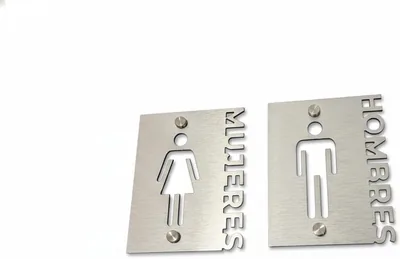 Letrero señal para baño sanitario Hombre Mujer (1 par plata) - Mejor Oferta