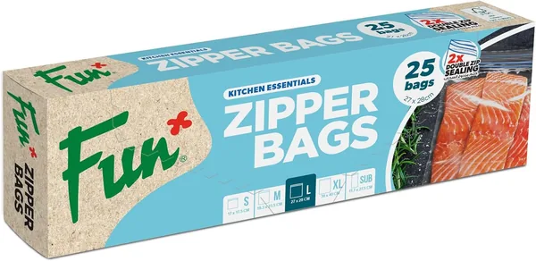 Fun Zipper Bags 27x28cm, Clear, Large - Leak-Proof & Airtight Seal Food & Household Storage Solution (Pack of 25)