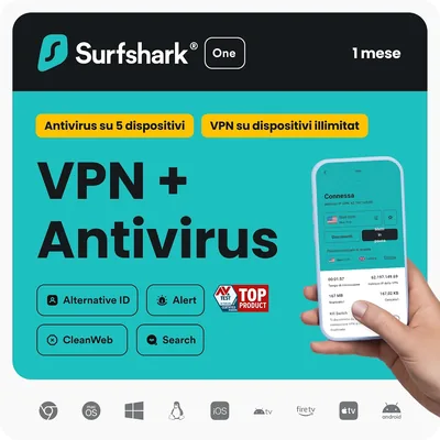Surfshark One, VPN e Antivirus, 1 Mese, Codice Digitale - Miglior Affare