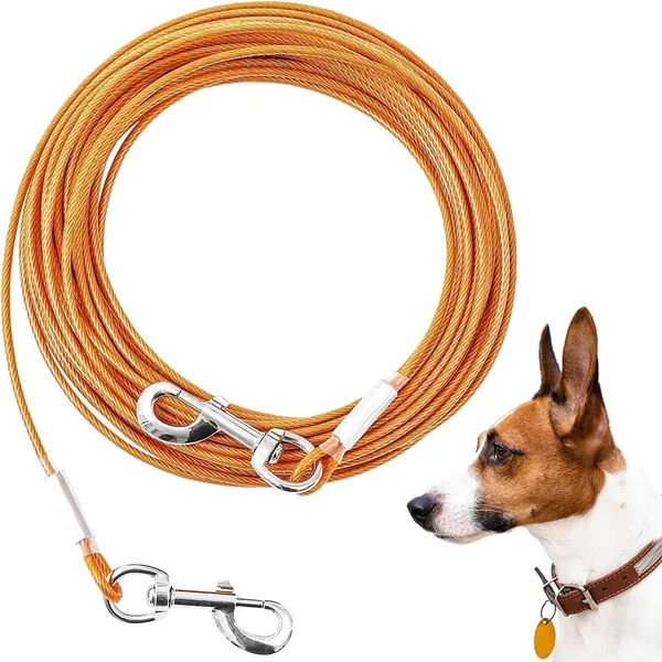 Mi Metty Tie Out Cable for Dogs, 10/20/30/50/100FT Dog Leads for Yard Chew Proof, Heavy Duty Dog Tie Out Cable for Large Dogs Up to 120lbs (Orange, 125Ibs 20ft)