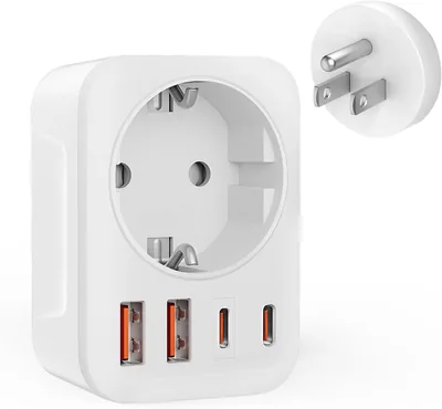 Adaptador de enchufe europeo a americano, adaptador US 5 en 1 con 2 USB C y 2 USB A, amplia adaptabilidad, Europa/Español