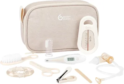 Kit de soins bébé Babymoov - Compact et portable - Pour nouveau-né à 9 accessoires essentiels y compris peigne à cheveux, thermomètre numérique