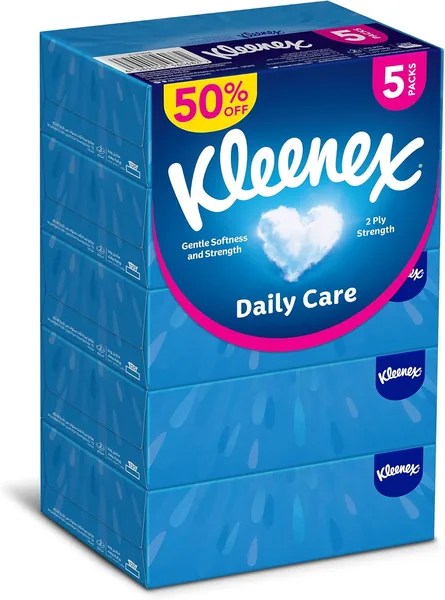 Kleenex Daily Care Facial Tissue - Pack Of 5 Boxes, 120 Sheets X 2 Ply