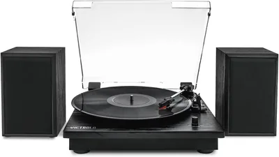 Turntable with Bluetooth Speakers - 3-Speed Belt Drive