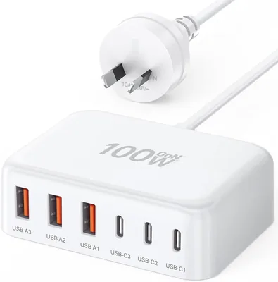 USB C Fast Charger, 100W Portable Charging Station Hub Block, 6 Port GaN Wall Charger Power Strip Adapter Plug Cube Brick for iPad iPhone 16 15 14 13 12 Pro Max Samsung Galaxy
