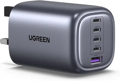 شاحن UGREEN Nexode 5-Port 100W USB C، تقنية GaN شحن سريع مُكيف جداري متوافق مع MacBook Air