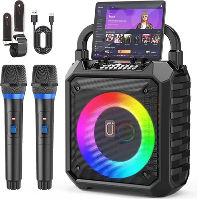 JYX Bocina Karaoke Bluetooth con Micrófonos Inalámbricos para Fiestas