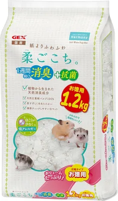 Gex 柔らかいホワイトパルムマット、1.2kg、フワフワな紙のような感触、100%天然ハードウッドパルプ、脱臭・抗菌