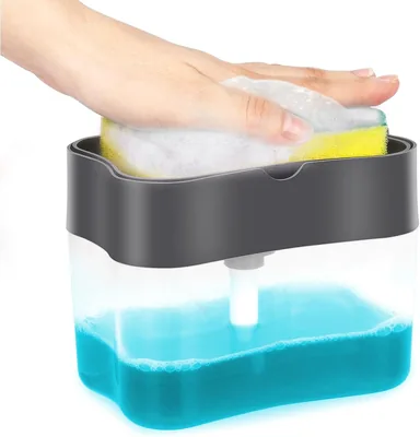 Bebeay Dispensador de Jabón Cocina, Jabonera para Trastes con Porta Esponja, 300ml Pulsar
