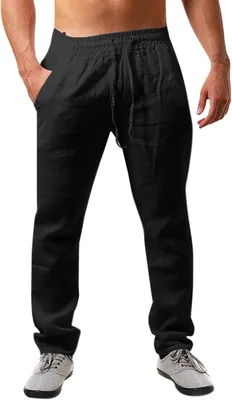 Runcati, Pantaloni di Lino Uomo Modello Basic Leggeri con Vita Elastica Cordino per Vacanze in Spiaggia Quotidiane