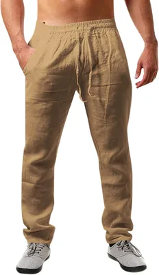Runcati Heren Linnen Trousers - Eenvoudig, Zomer Trousers met Losse Pasvorm en Trekkoord