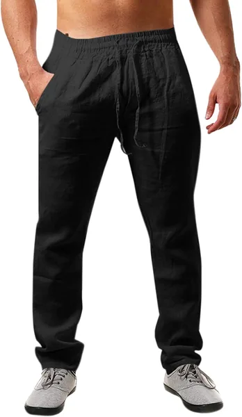 Runcati Pantaloni di Lino Uomo Modello Basic Leggeri con Cordoncino per Vacanze in Spiaggia Quotidiane