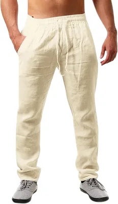 Pantalons de lin pour hommes Runcati - Couleur solide, ajustement large et décontracté, idéal pour les vacances à la plage ou la vie quotidienne
