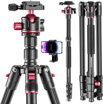 Tripode CAMBOFOTO Profesional de 188 cm con Cabeza Ball 360° | Columna Macro Reversible Desmontable y Marco Ligero