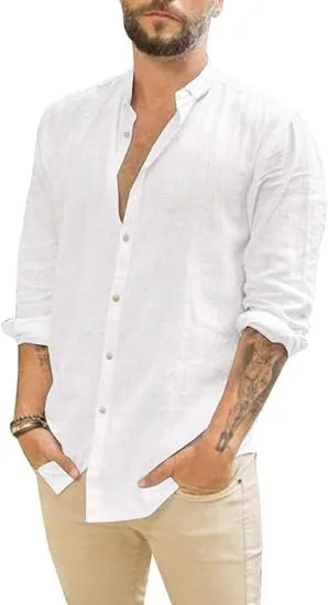 Runcati Hommes Linen Chemise Manches Longues Été Casual Taille Régulière
