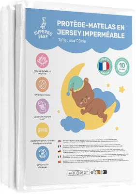Protecteur de matelas imperméable pour lit de bébé 60 x 120 cm | Facile à installer | Feuille ajustée