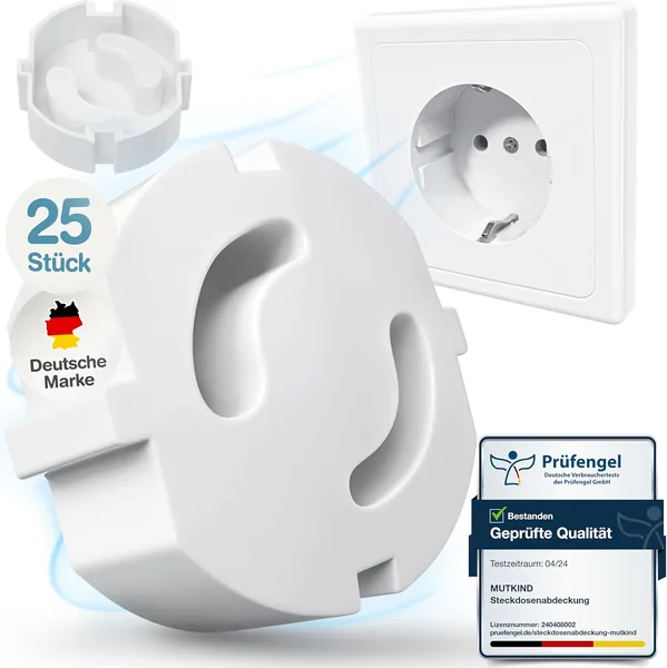 MUTKIND 25 x Sockets Child Lock - (for Plugging) Socket Protection Child Lock Pluggable - Child Safety Socket - Socket Safety Baby - Socket Cover White