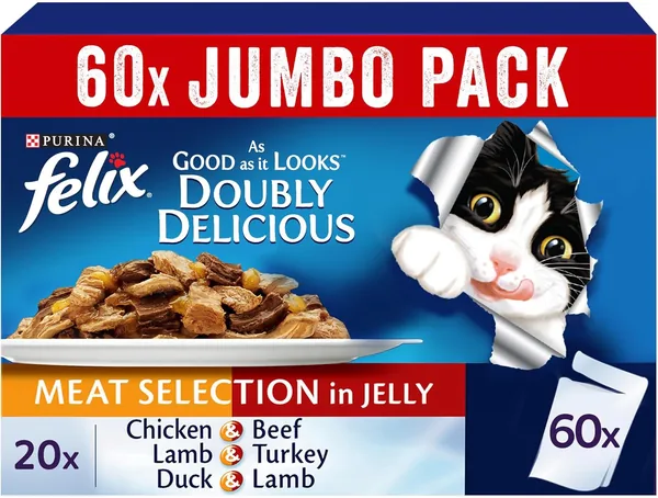 Purina Felix As Good As It Looks Doubly Delicious Meat Selection Cat Food Promo Pack (85g) (50+10 Free)