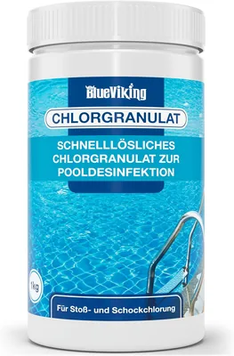 Chlorin Granulat 1 kg - Schockchlorung & Einmalgebrauch, Schnell löslich, 55 % aktives Chlor, pH-neutral, Kalkanhafter