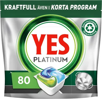 Yes Platinum Allmän Tåldiskttjäni, 80 stuks Dishtabler, Till svår uppgifter, Också Rensa Flöta Filtra