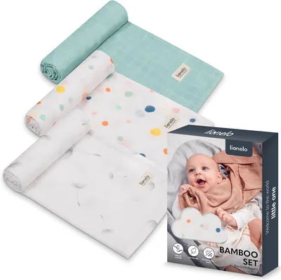 Lionelo Bamboo Muslin Set 3 Pezzi 70x70 cm 100% Cotone di Bambù Naturale, Sicuro dalla Prima Giornata di Vita, Antibatterico