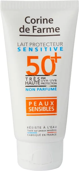 Lait protecteur sensible Corine de Farme SPF50+ - Protection très élevée UVA & UVB - Peau sensible - Résistant à l'eau - Made