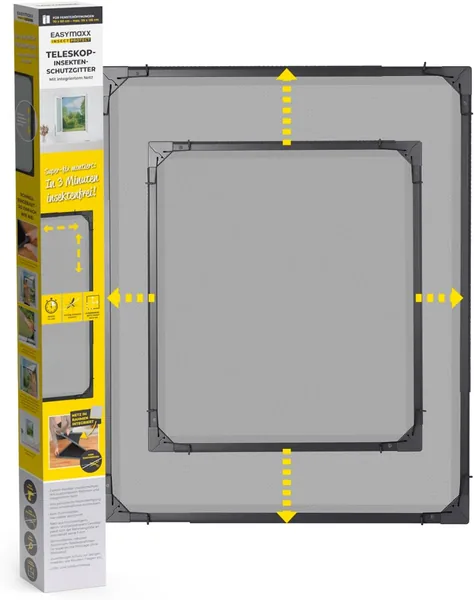 EASYmaxx Insect Protect Telescopic Insect Screen Window Fly Screen with Pre-Assembled Frame Extendable Insect Protection Integrated Mosquito Net Anthracite