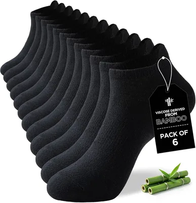 Niorasen Bambus Trainer Socken für Männer und Frauen, 6 Paar | 90% Bambusviskose, atmungsaktiv und feuchtigkeitsableitend; mit Fußgewölbeunterstützung