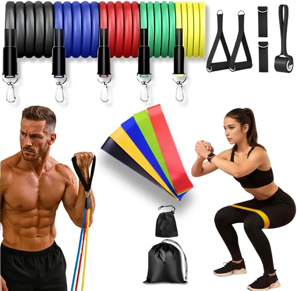 Kit com 17 Peças Elástico Extensor + Miniband para Treino em Casa - Melhor Preço