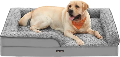 Feandrea Cama para Perros, Ortopédica con Espuma Corrugada, 91 x 68 x 16 cm | Funda Extraíble con Motivo Rosa de Peluche, Bor